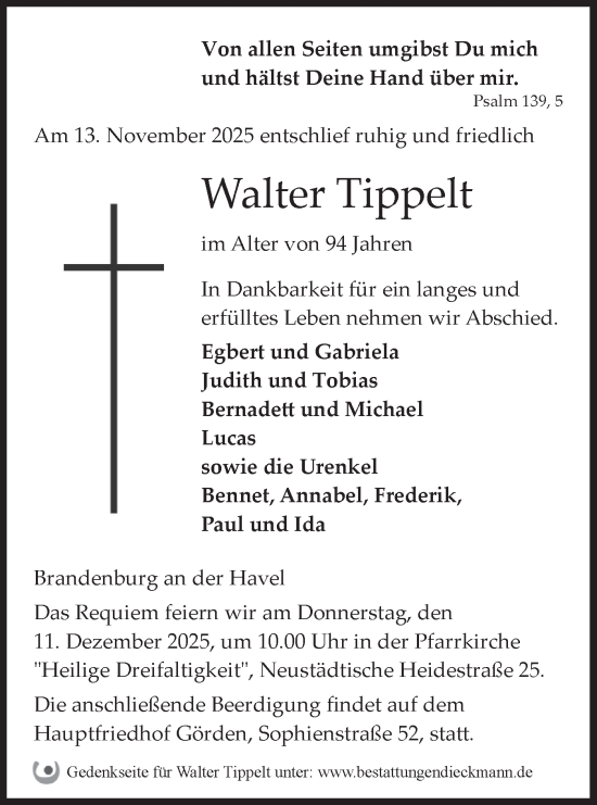 Traueranzeige von Walter Tippelt von Märkische Oderzeitung