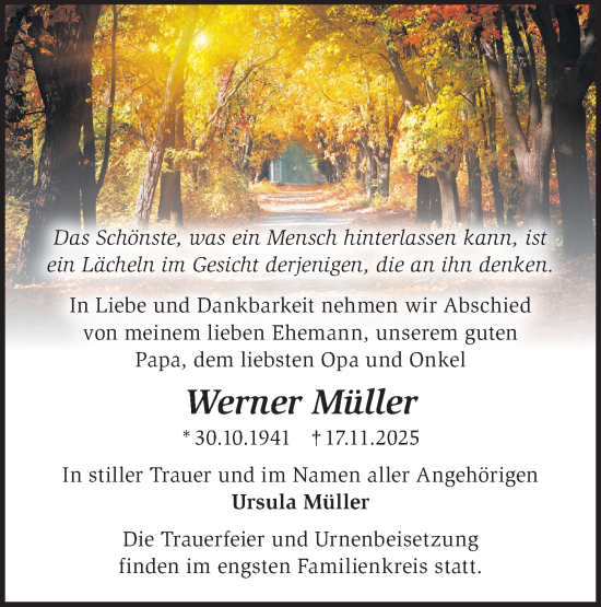 Traueranzeige von Werner Müller von MO Oderld.-Echo