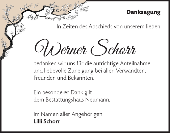 Traueranzeige von Werner Schorr von Märkische Oderzeitung