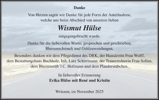 Traueranzeige von Wismut Hülse von MO Oderld.-Echo