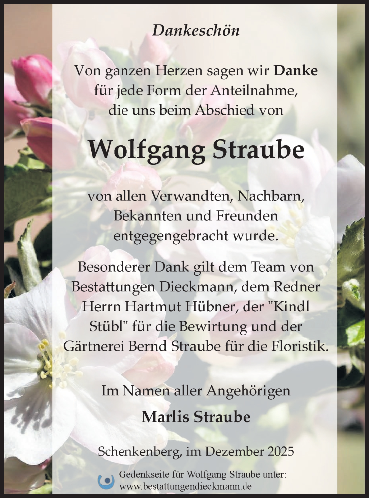  Traueranzeige für Wolfgang Straube vom 06.12.2025 aus Märkische Oderzeitung