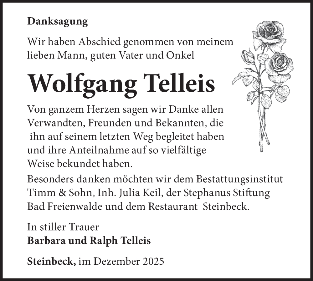  Traueranzeige für Wolfgang Telleis vom 20.12.2025 aus MO Oderld.-Echo