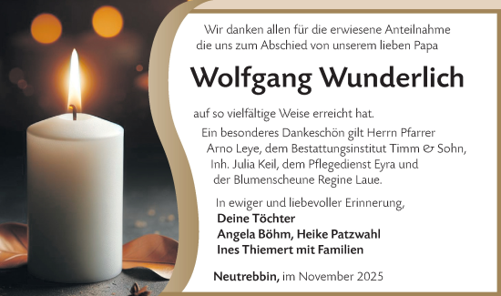 Traueranzeige von Wolfgang Wunderlich von MO Oderld.-Echo