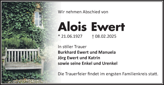 Traueranzeige von Alois Ewert von Märkische Oderzeitung