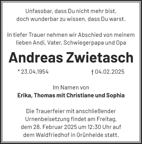 Traueranzeige von Andreas Zwietasch von Märkische Oderzeitung