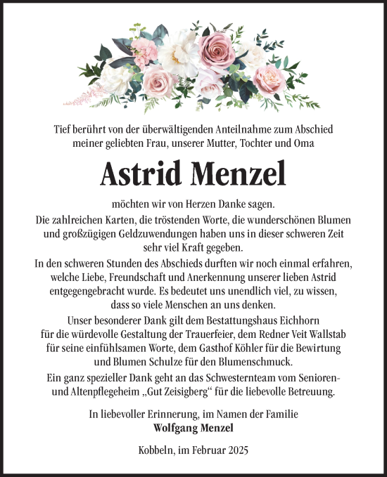 Traueranzeige von Astrid Menzel von Märkische Oderzeitung
