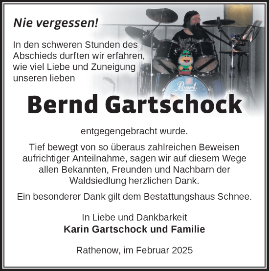 Traueranzeige von Bernd Gartschock von Märkische Oderzeitung
