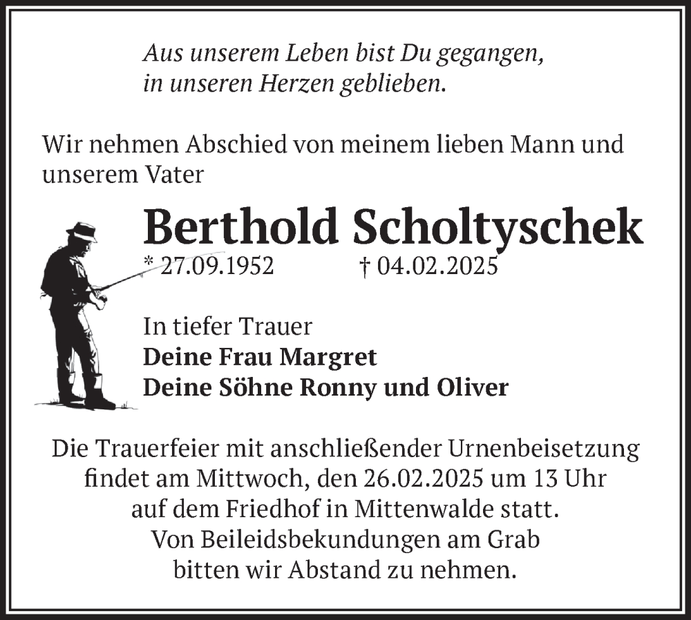  Traueranzeige für Berthold Scholtyschek vom 15.02.2025 aus Märkische Oderzeitung