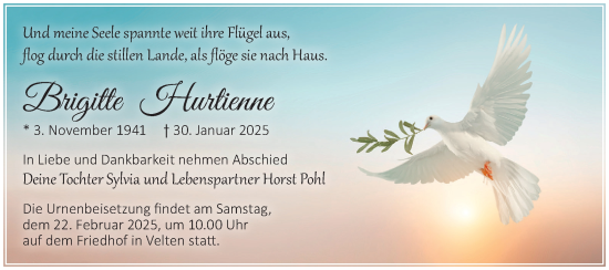 Traueranzeige von Brigitte Hurtienne von Märkische Oderzeitung