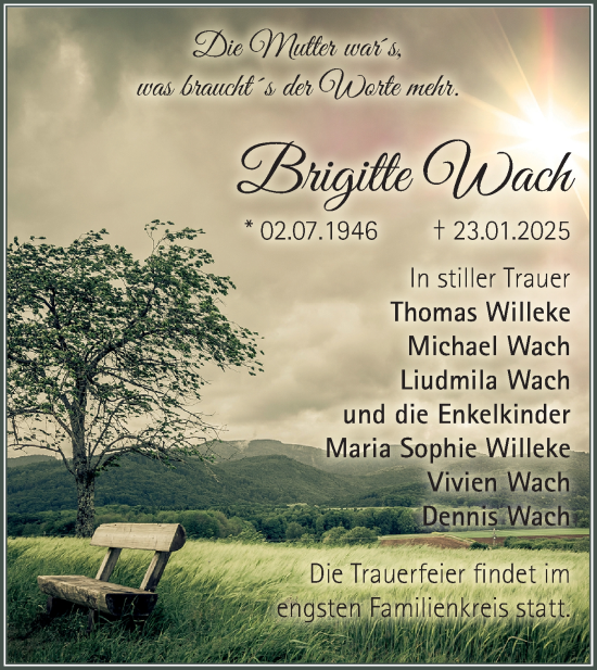 Traueranzeige von Brigitte Wach von Märkische Oderzeitung