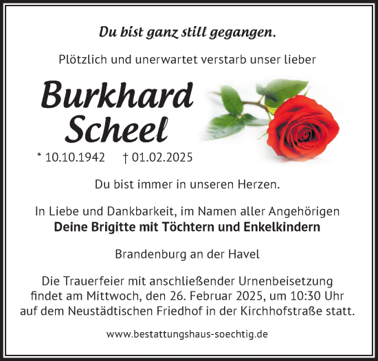 Traueranzeige von Burkhard Scheel von Märkische Oderzeitung