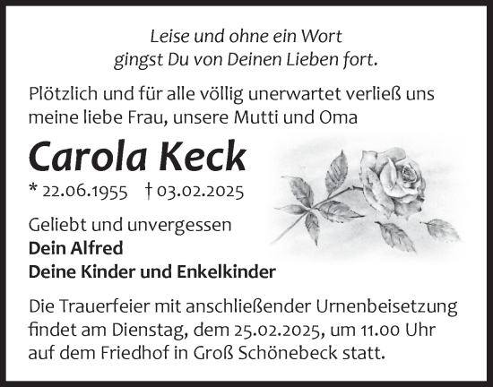 Traueranzeige von Carola Keck von Märkische Oderzeitung