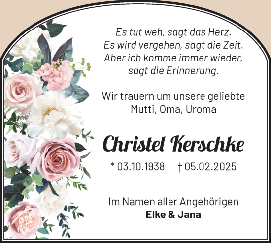 Traueranzeige von Christel Kerschke von Märkische Oderzeitung