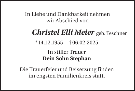 Traueranzeige von Christel Elli Meier von Märkische Oderzeitung