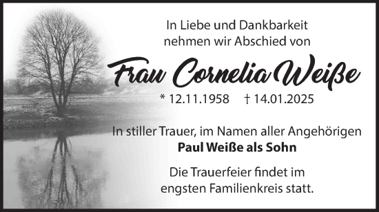 Traueranzeige von Cornelia Weiße von Märkische Oderzeitung