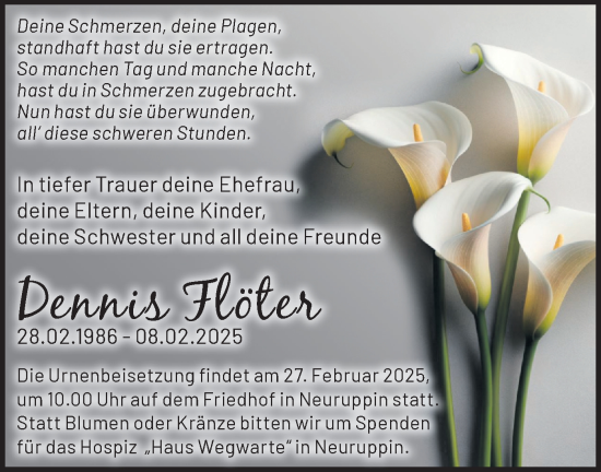 Traueranzeige von Dennis Flöter von Märkische Oderzeitung