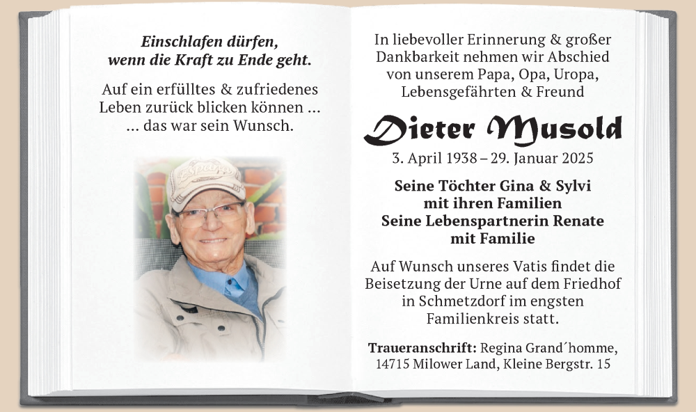  Traueranzeige für Dieter Musold vom 22.02.2025 aus Märkische Oderzeitung