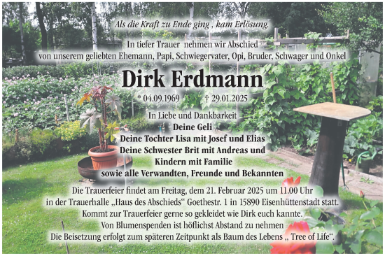 Traueranzeige von Dirk Erdmann von Märkische Oderzeitung