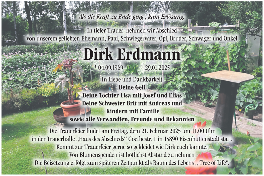  Traueranzeige für Dirk Erdmann vom 08.02.2025 aus Märkische Oderzeitung