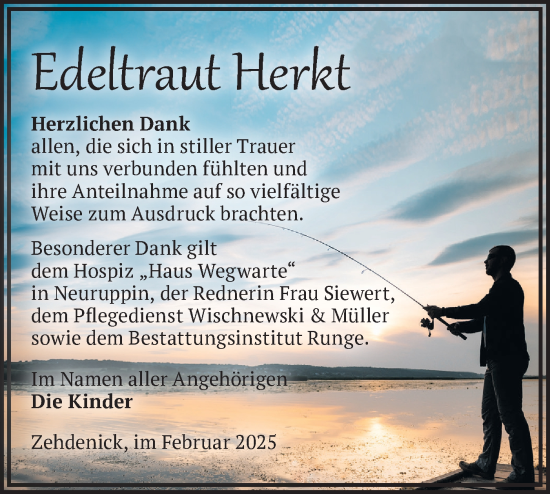 Traueranzeige von Edeltraut Herkt von Märkische Oderzeitung