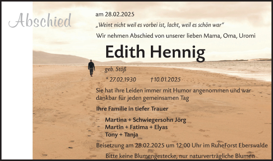 Traueranzeige von Edith Hennig von Märkische Oderzeitung