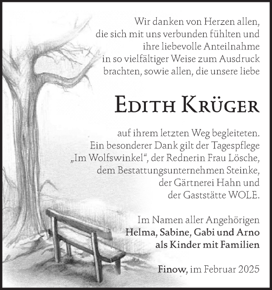 Traueranzeige von Edith Krüger von Märkische Oderzeitung