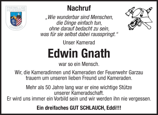 Traueranzeige von Edwin Gnath von Märkische Oderzeitung