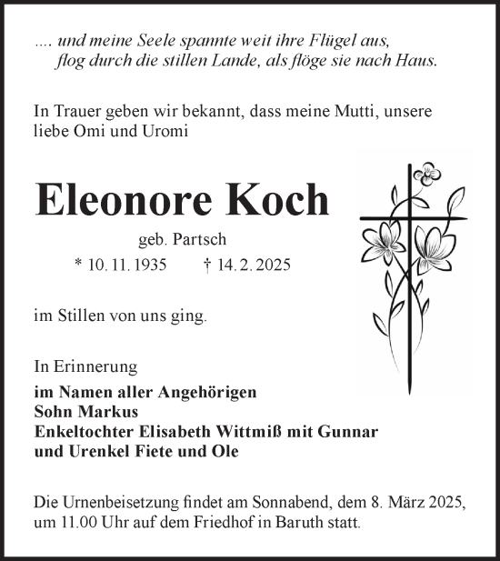 Traueranzeige von Eleonore Koch von Märkische Oderzeitung