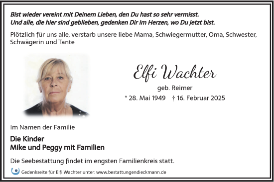 Traueranzeige von Elfi Wachter von Märkische Oderzeitung