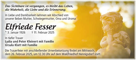 Traueranzeige von Elfriede Fesser von Märkische Oderzeitung