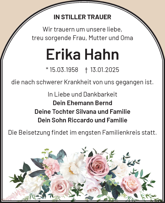 Traueranzeige von Erika Hahn von Märkische Oderzeitung