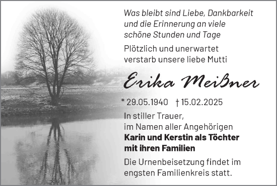Traueranzeige von Erika Meißner von Märkische Oderzeitung