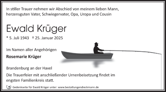 Traueranzeige von Ewald Krüger von Märkische Oderzeitung