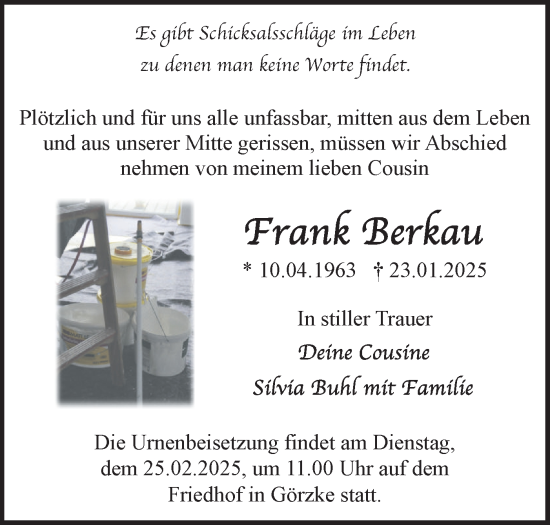 Traueranzeige von Frank Berkau von Märkische Oderzeitung