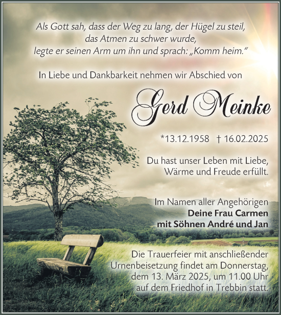 Traueranzeige von Gerd Meinke von Märkische Oderzeitung