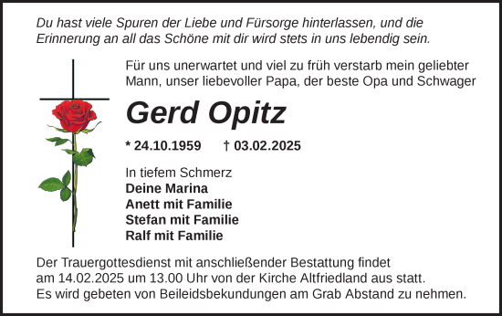 Traueranzeige von Gerd Opitz von Märkische Oderzeitung