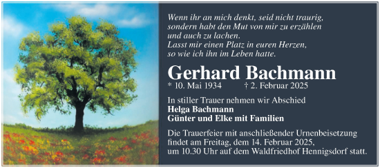 Traueranzeige von Gerhard Bachmann von Märkische Oderzeitung