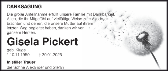 Traueranzeige von Gisela Pickert von Märkische Oderzeitung