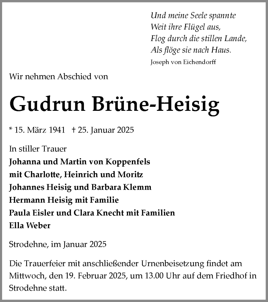  Traueranzeige für Gudrun Brüne-Heisig vom 08.02.2025 aus Märkische Oderzeitung