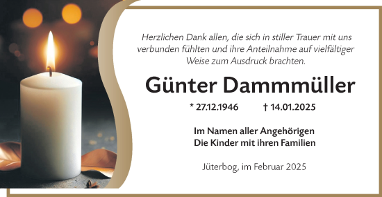 Traueranzeige von Günter Dammüller von Märkische Oderzeitung