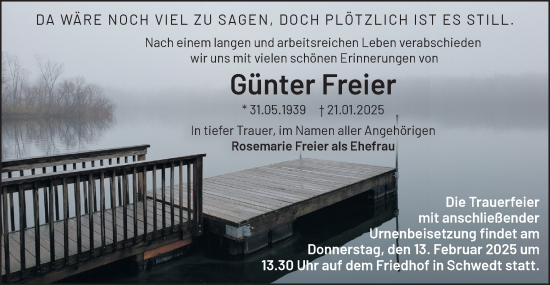 Traueranzeige von Günter Freier von Märkische Oderzeitung