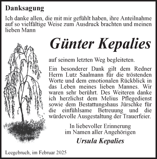 Traueranzeige von Günter Kepalies von Märkische Oderzeitung