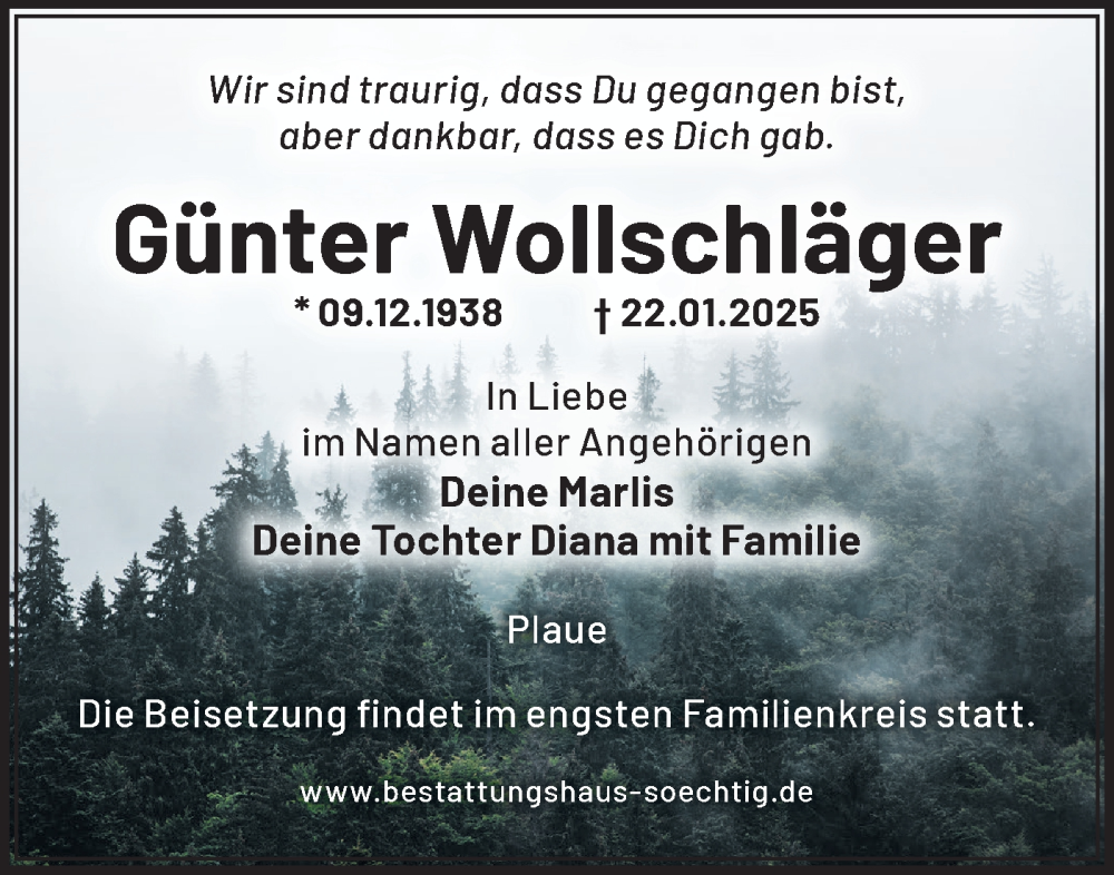  Traueranzeige für Günter Wollschläger vom 08.02.2025 aus Märkische Oderzeitung