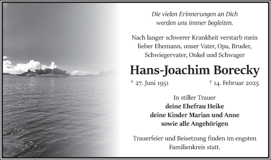 Traueranzeige von Hans-Joachim Borecky von Märkische Oderzeitung