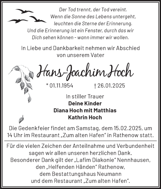 Traueranzeige von Hans-Joachim Hoch von Märkische Oderzeitung