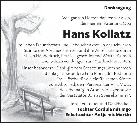 Traueranzeige von Hans Kollatz von Märkische Oderzeitung