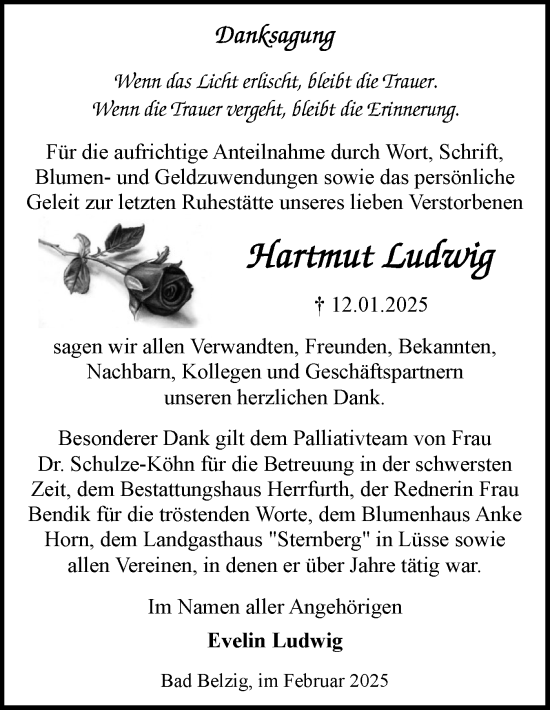 Traueranzeige von Hartmut Ludwig von Märkische Oderzeitung