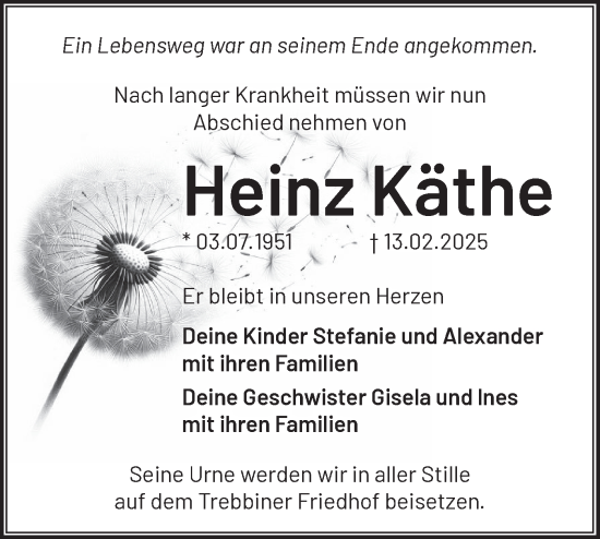 Traueranzeige von Heinz Käthe von Märkische Oderzeitung
