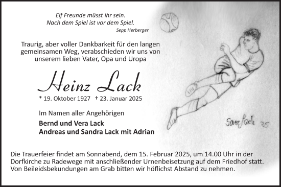 Traueranzeige von Heinz Lack von Märkische Oderzeitung