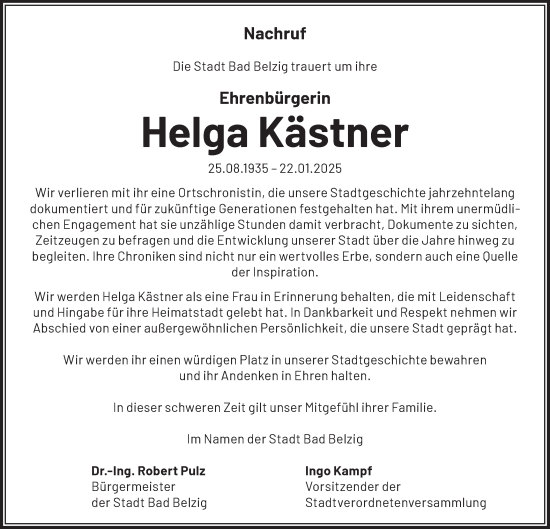 Traueranzeige von Helga Kästner von Märkische Oderzeitung